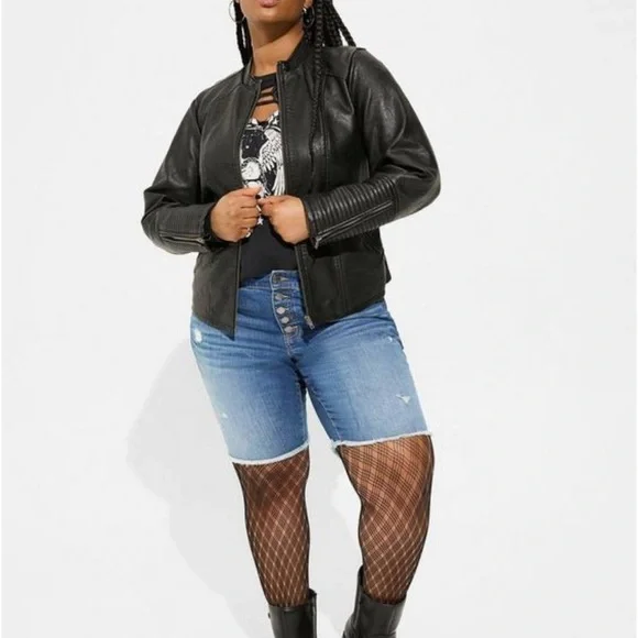 Torrid Faux Leather Collarless Moto Jacket - Picture 3 of 14